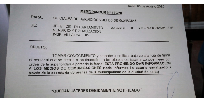 En Tránsito, vía memorándum les prohibieron “dar información a los medios de comunicación”